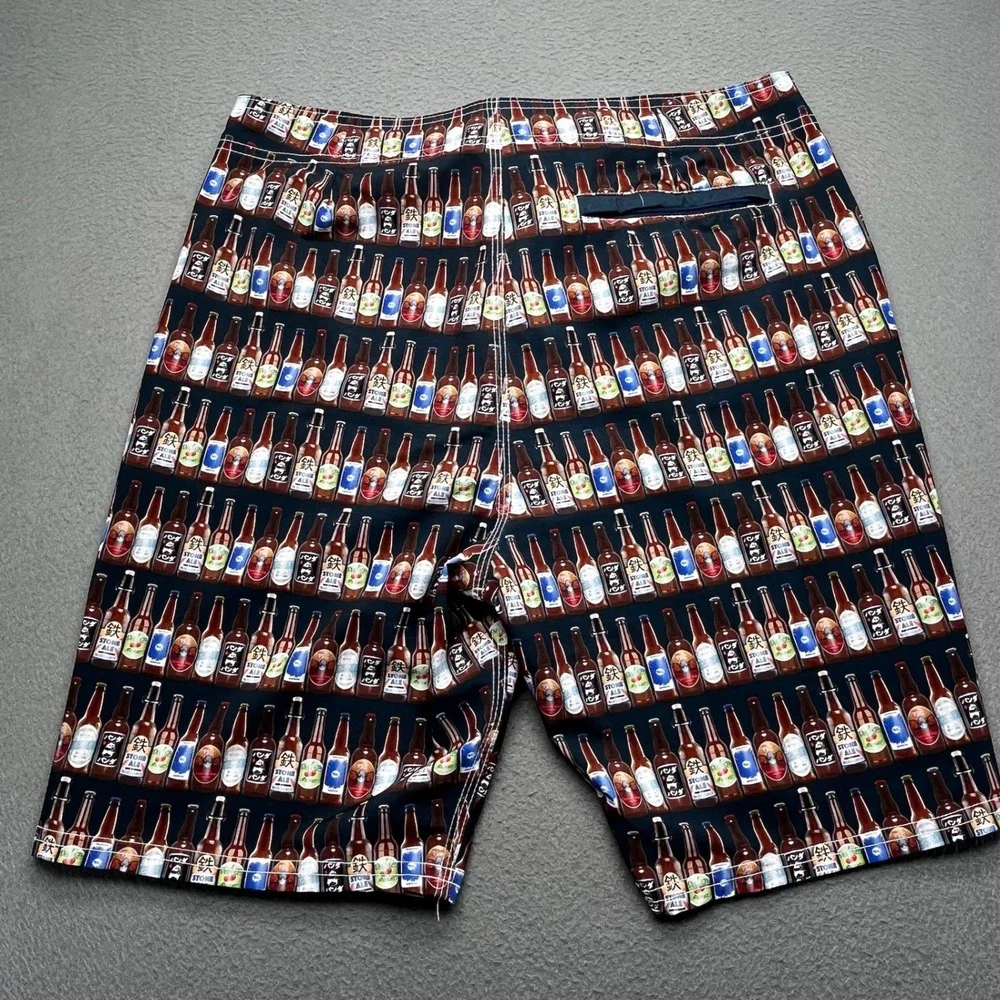 Toes on the Nose Men Swim Trunks Beer Bottle Print Party Y2K‎ Size 32 USA